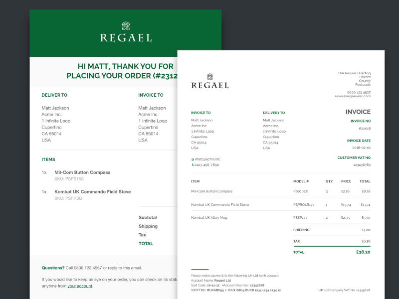 Regael invoice design.